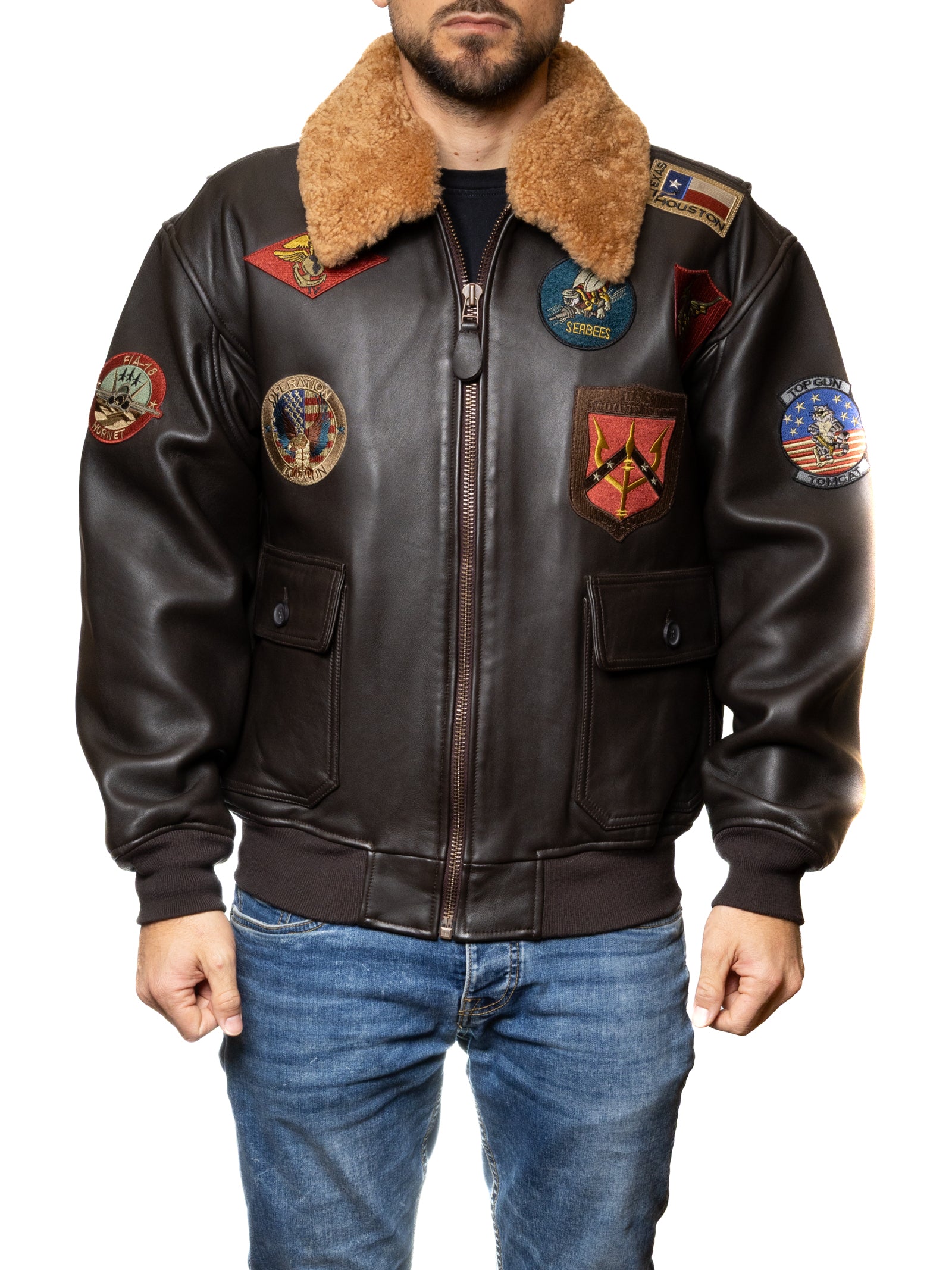 TOP GUN giubbino pelle marrone TOPGUN PELLE-MARRONE