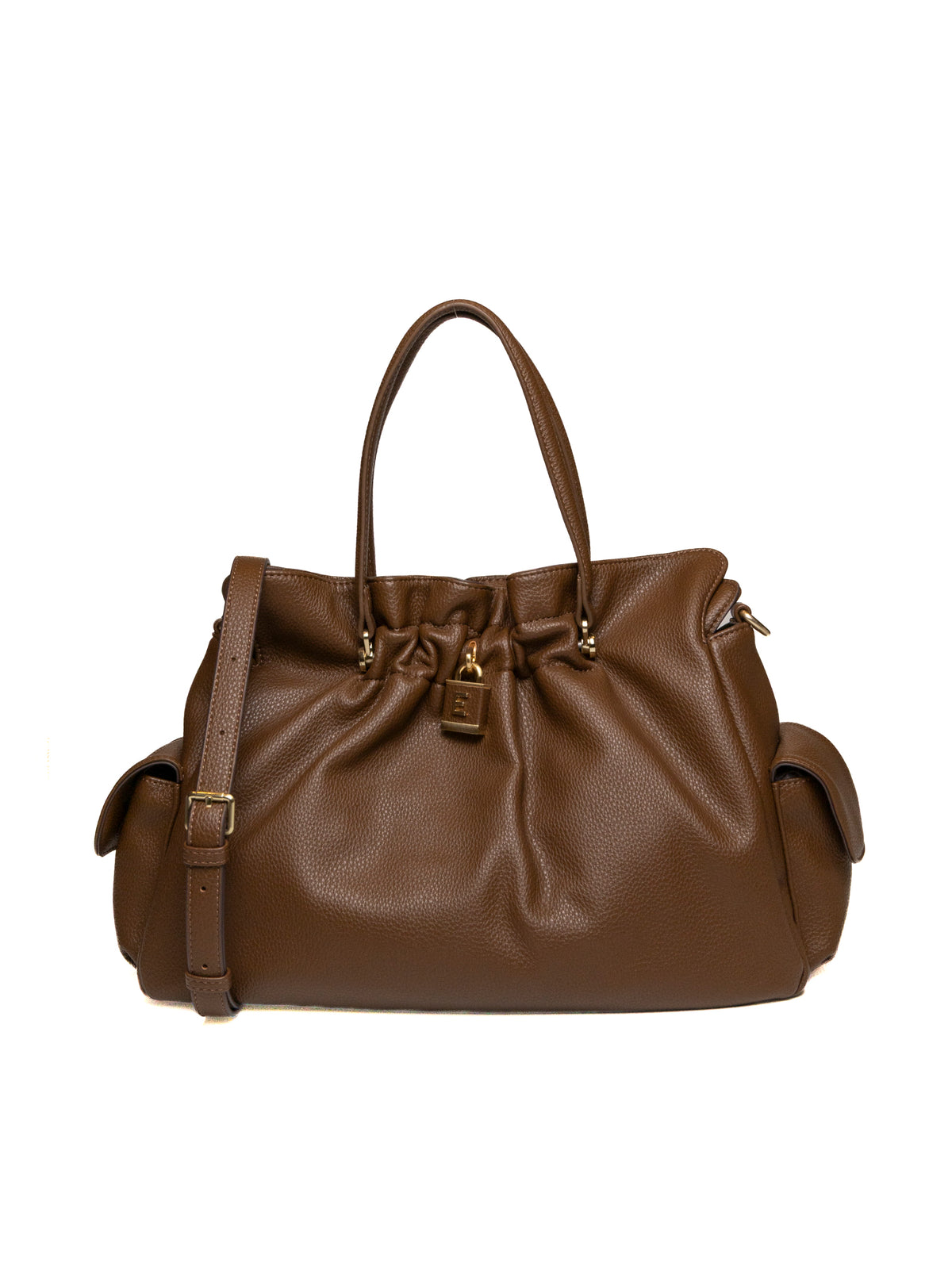 Borsa a mano in pelle mud Ermanno Scervino con lucchetto frontale e tracolla