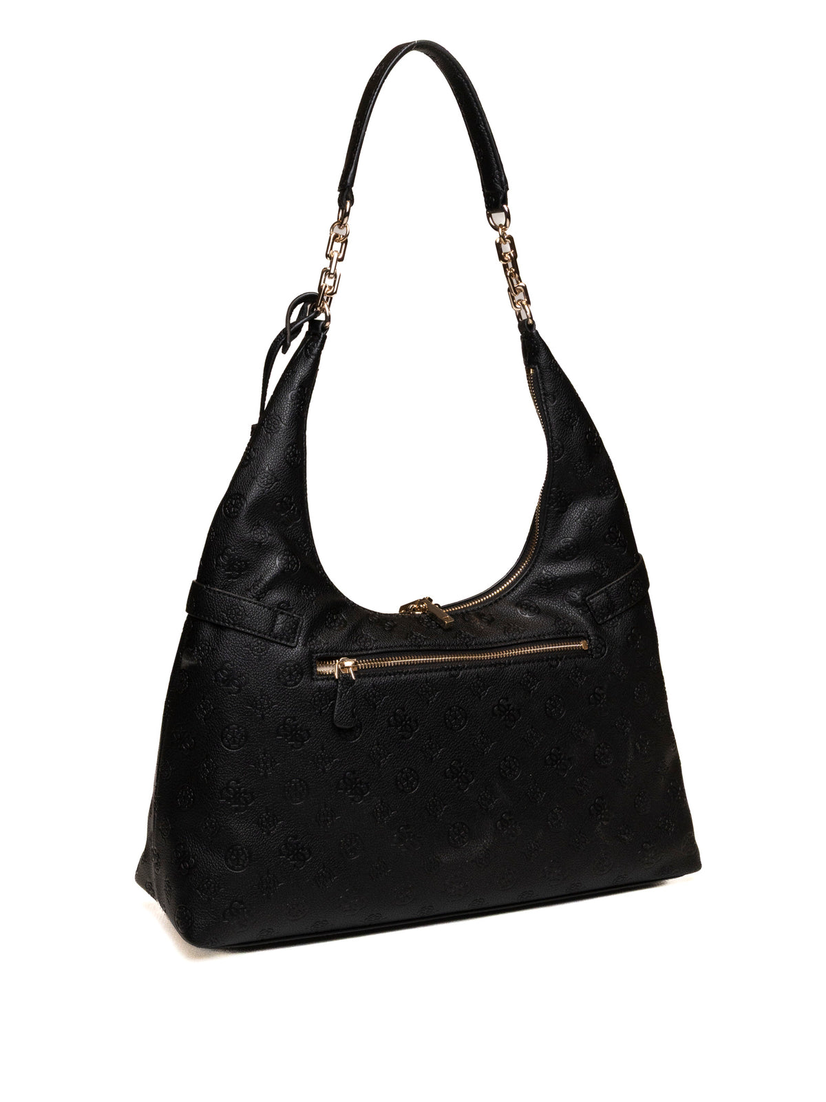 Borsa hobo in pelle nera GUESS vista dal retro con tasca orizzontale con cerniera