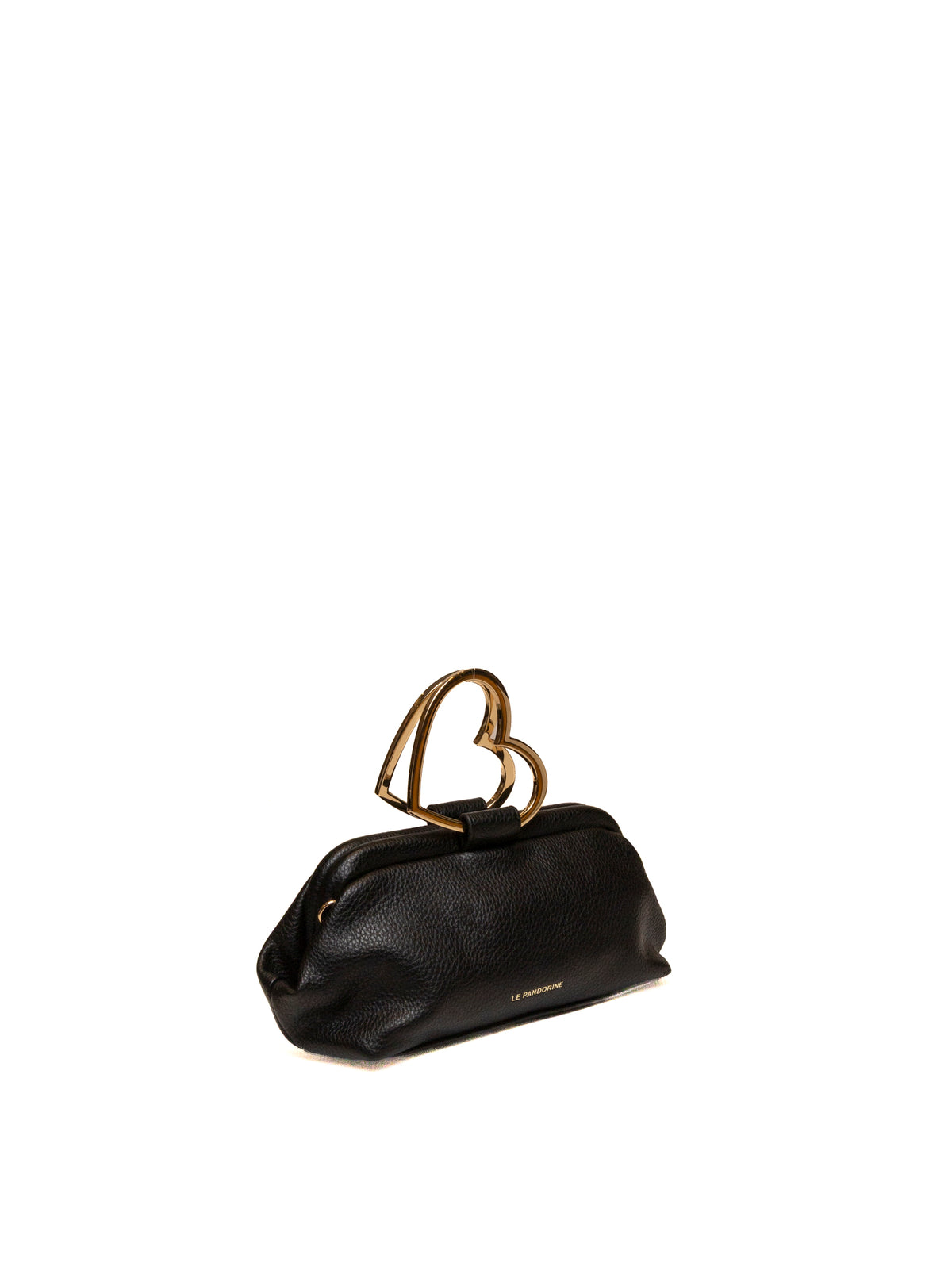 Retro della borsa in pelle nera Le Pandorine con logo dorato e finitura martellata