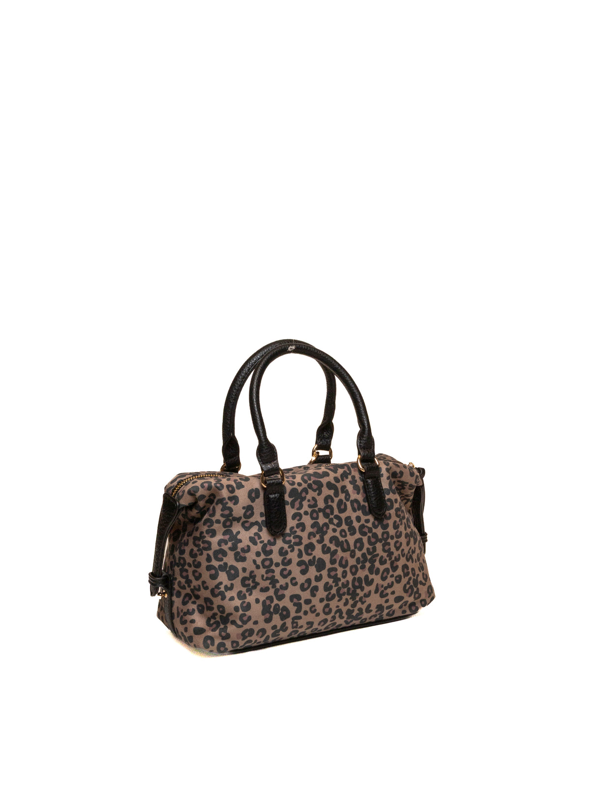Bauletto maculato Le Pandorine in suede retro di tre quarti con manici e tracolla