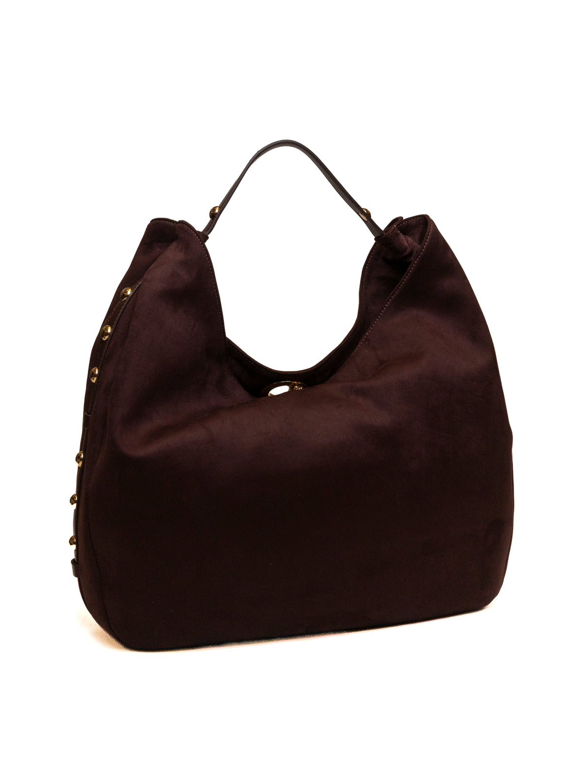 Borsa hobo in camoscio LIU JO vista laterale a tre quarti con borchie