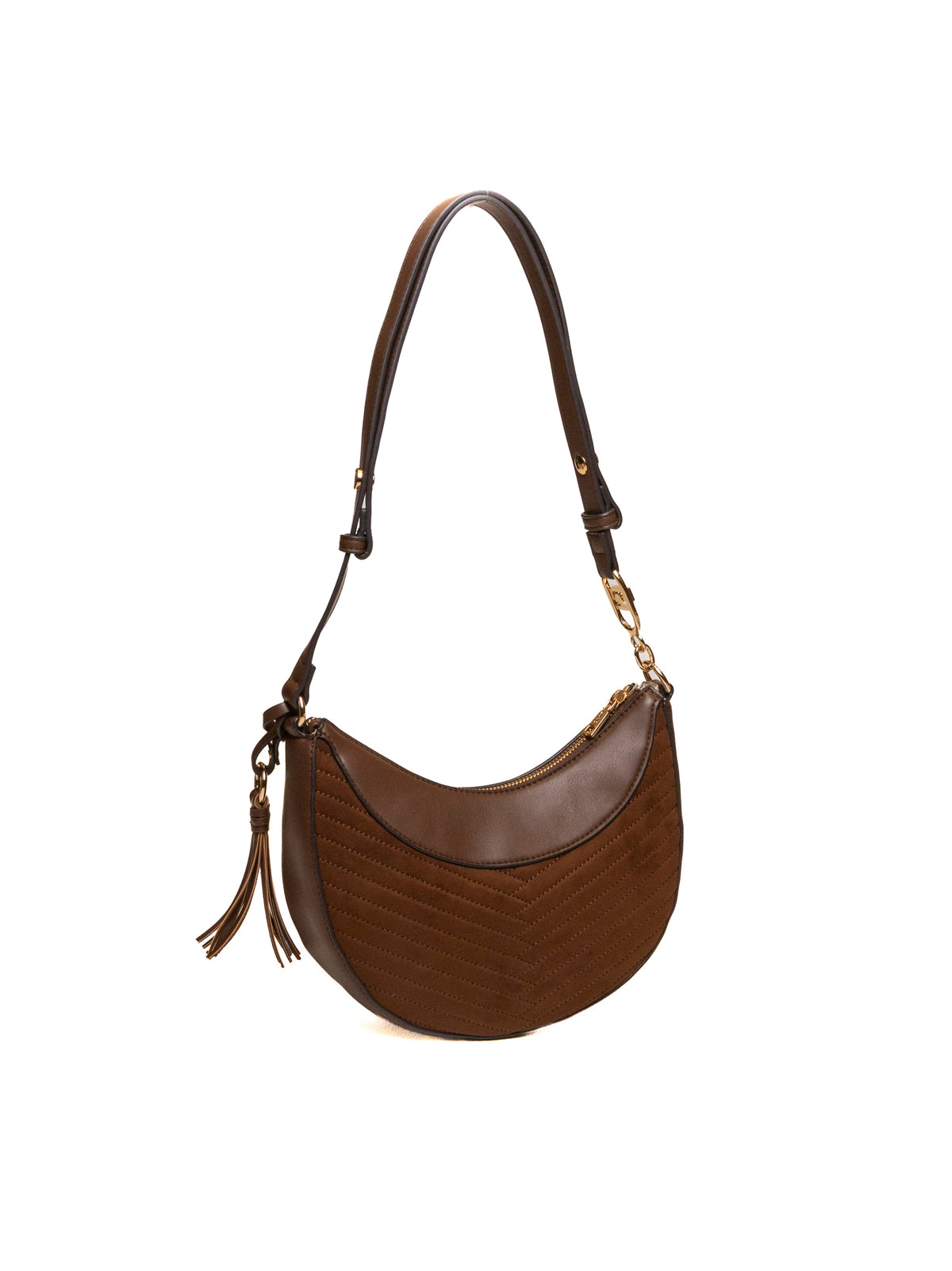 Borsa hobo in pelle e camoscio tabacco LIU JO vista posteriore con tracolla regolabile