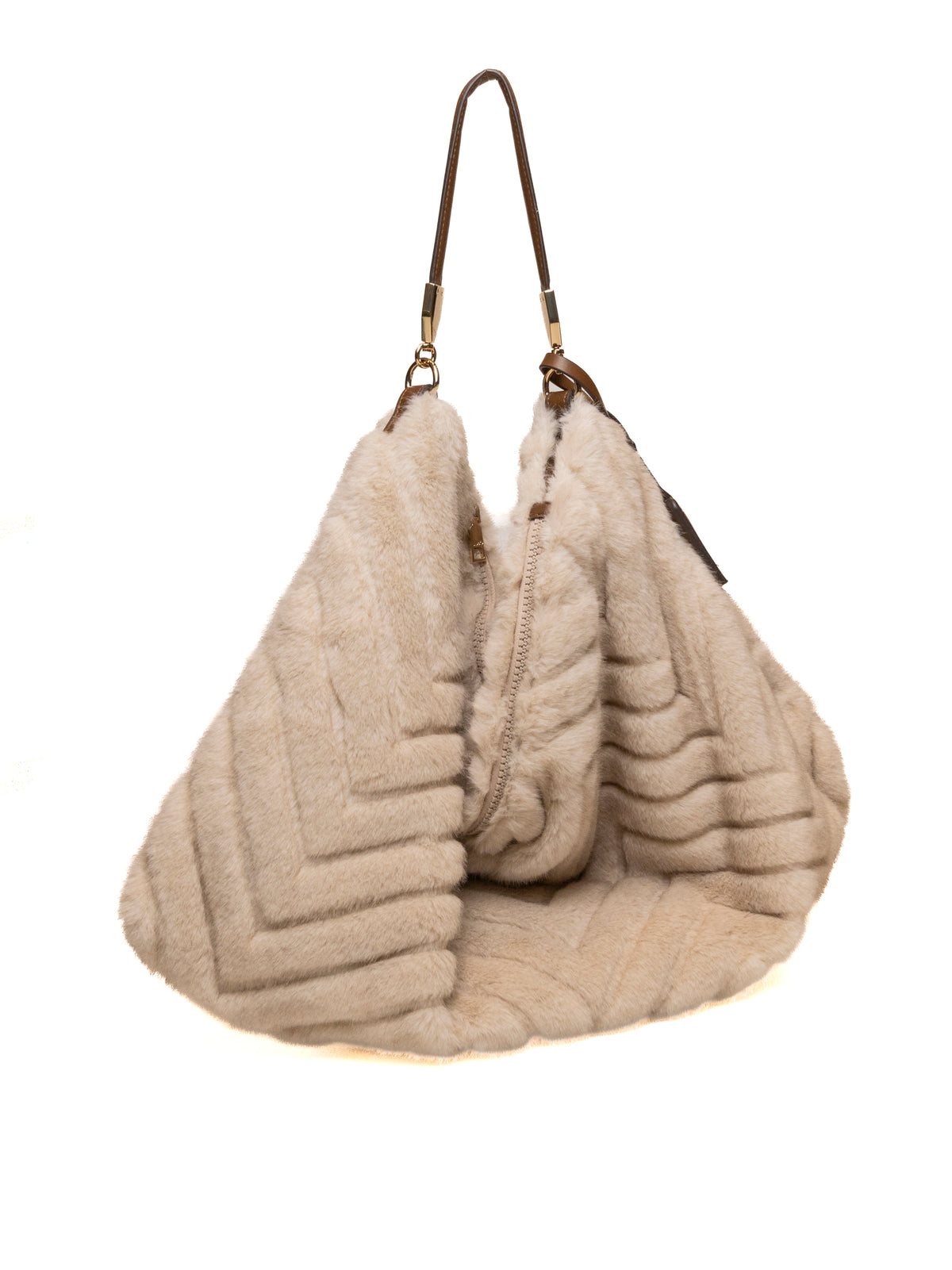 Borsa hobo in pelliccia cream LIU JO vista posteriore con tasca verticale zippata