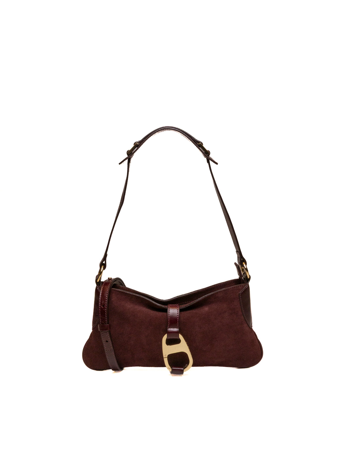 Borsa hobo in camoscio bordeaux MY-BEST BAG con fibbia metallica frontale vista anteriore