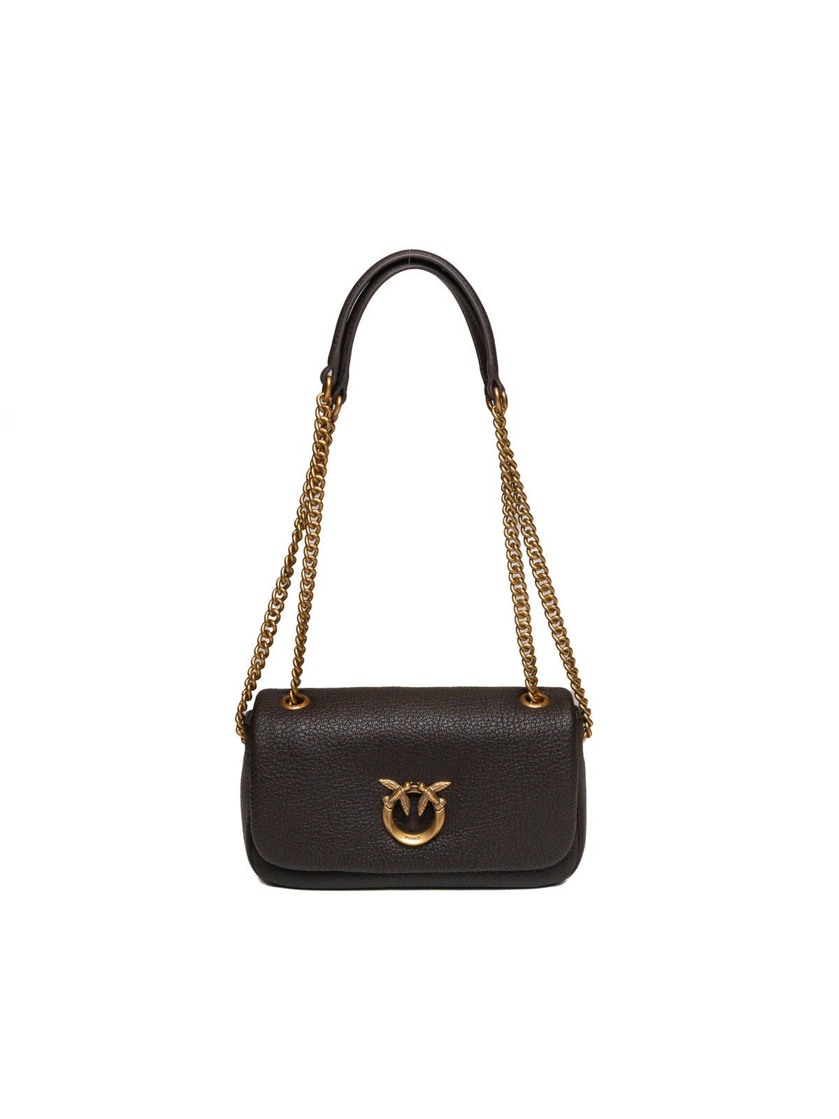 Borsa a tracolla Click Mini in pelle martellata marrone PINKO vista dal fronte