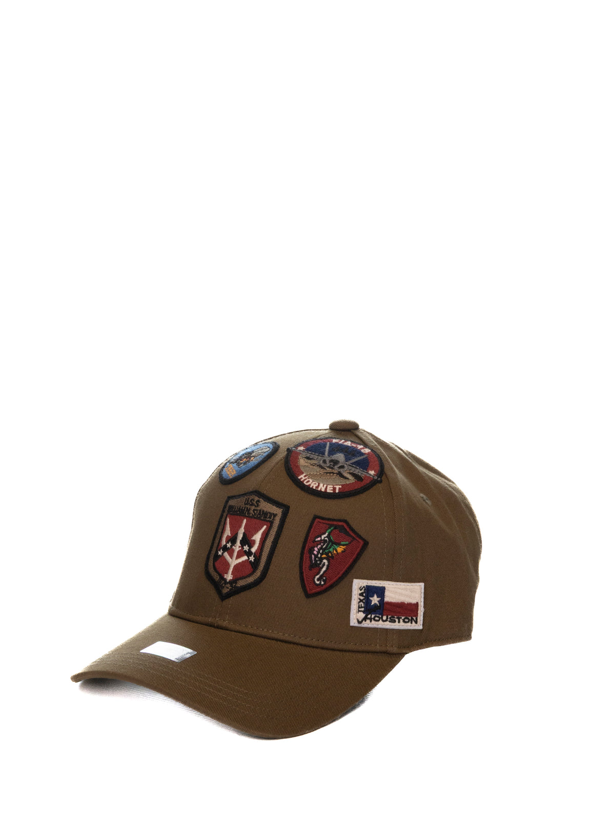 Cappellino da baseball in tessuto verde Top Gun con toppe ricamate tre quarti