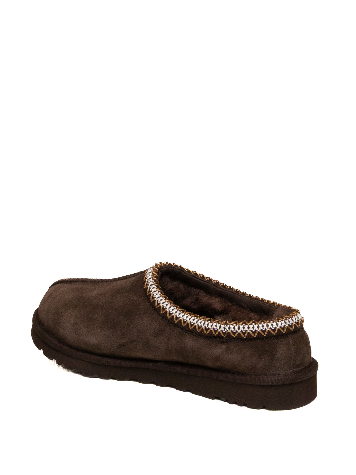 Sabot in camoscio moro UGG vista tre quarti posteriore con interno peloso a vista
