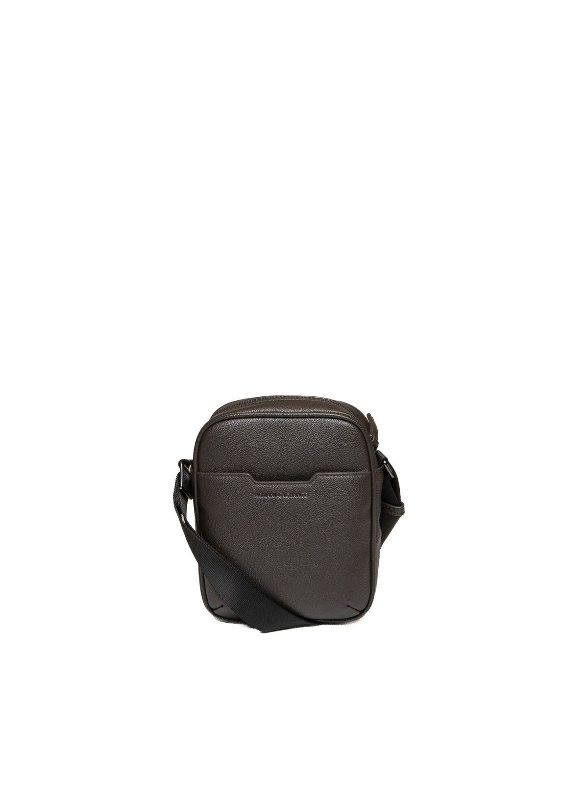Borsello a tracolla in pelle martellata moro Armani Exchange con tasca frontale e logo.