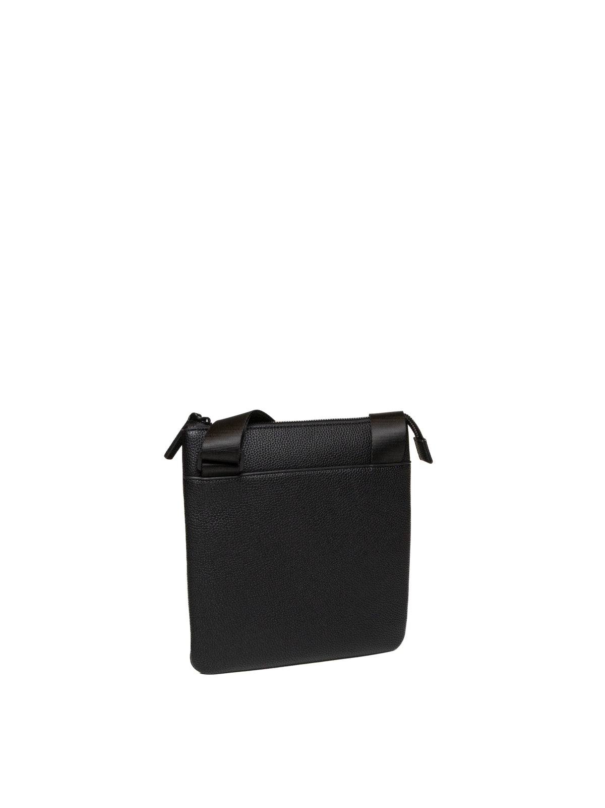 Borsa a tracolla nera Armani Exchange vista di tre quarti posteriore con tasca a fessura