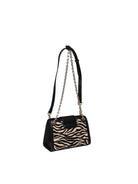 Borsa a tracolla Armani Exchange zebrata nera e crema con spallaccio e catena, vista posteriore