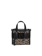 Borsa a mano in pelle con motivo zebra Armani Exchange vista frontale con placca logo