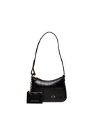 Borsa a spalla in pelle nera Armani Exchange con logo frontale e borsellino a catena