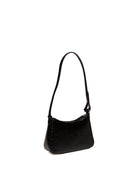 Vista posteriore della borsa a spalla in pelle nera Armani Exchange con tracolla regolabile