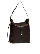Borsa hobo in pelle moro Armani Exchange vista frontale con coulisse e logo dorato