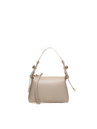 Borsa a spalla in pelle beige Armani Exchange vista frontale con logo dorato e tracolla