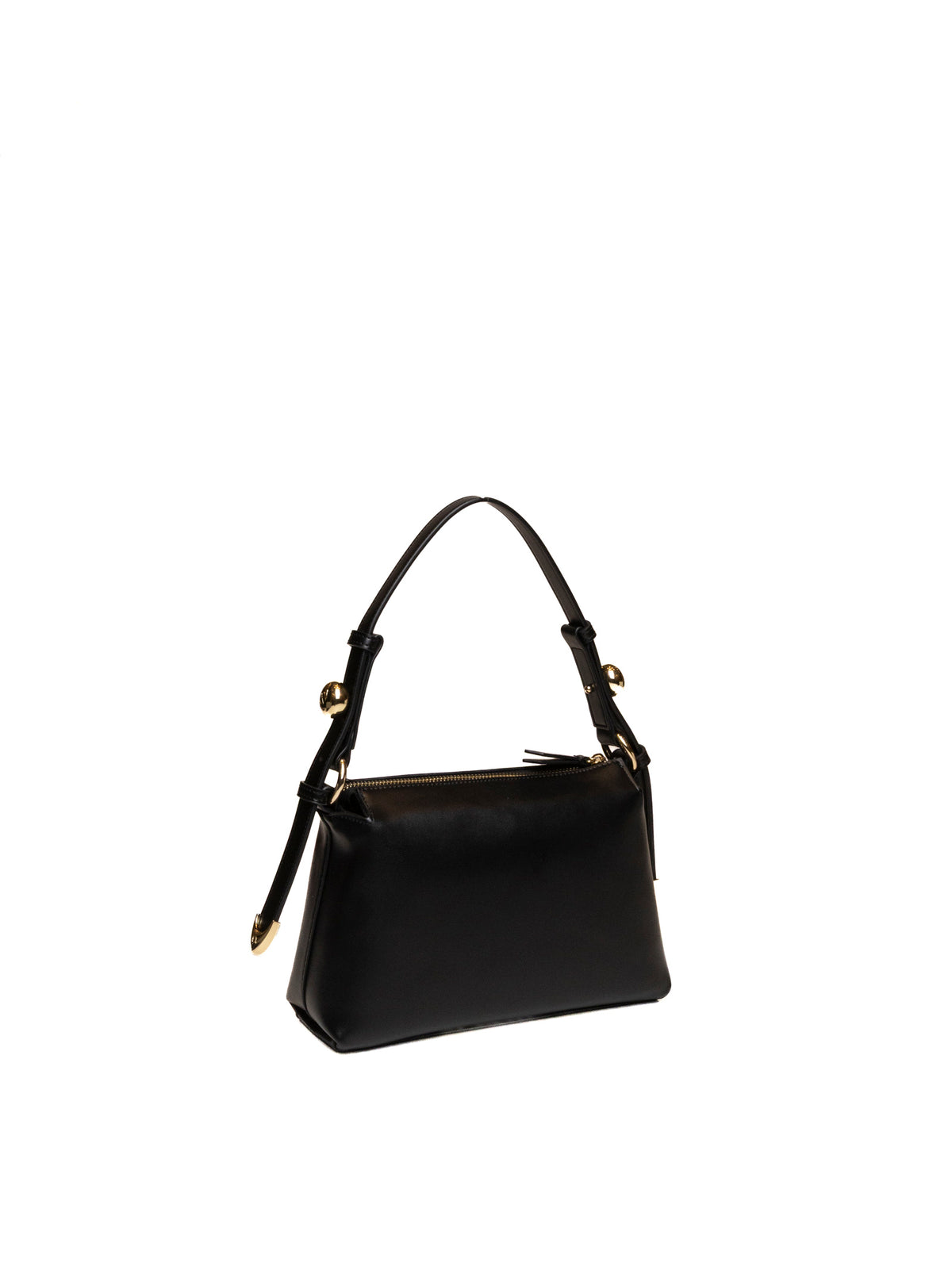 Borsa a spalla in pelle nera Armani Exchange vista tre quarti posteriore con chiusura zip
