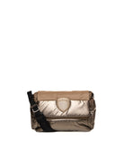 Borsa a tracolla in nylon beige Blauer vista frontale con patta e patch logo