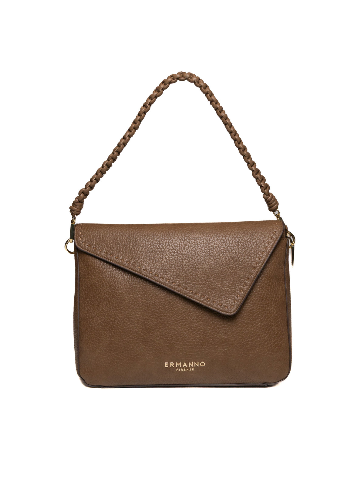 Borsa hobo in pelle mud Ermanno Scervino con patta asimmetrica e logo dorato frontale
