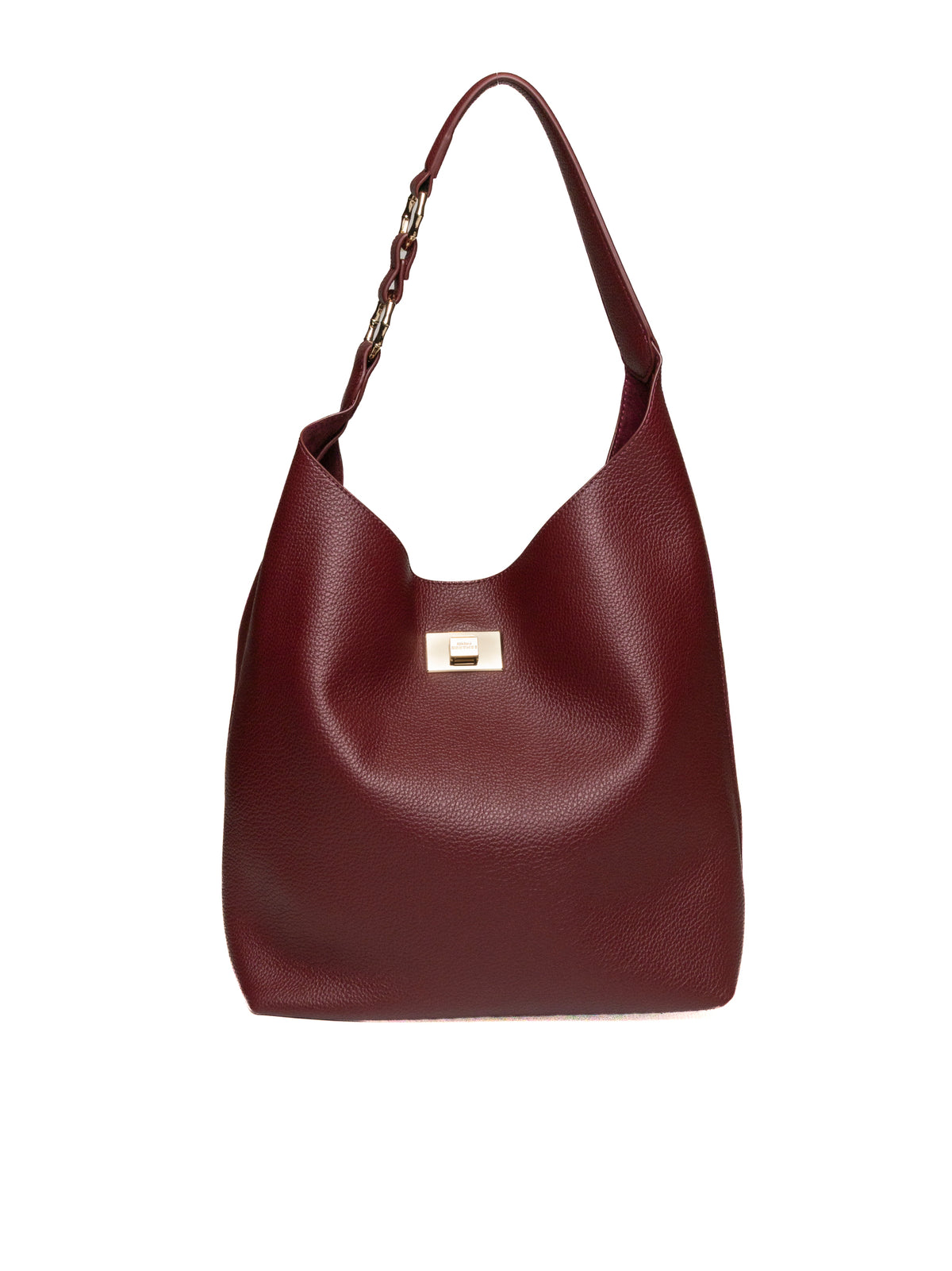 Borsa hobo in pelle bordeaux Ermanno Scervino vista frontale con fermaglio dorato
