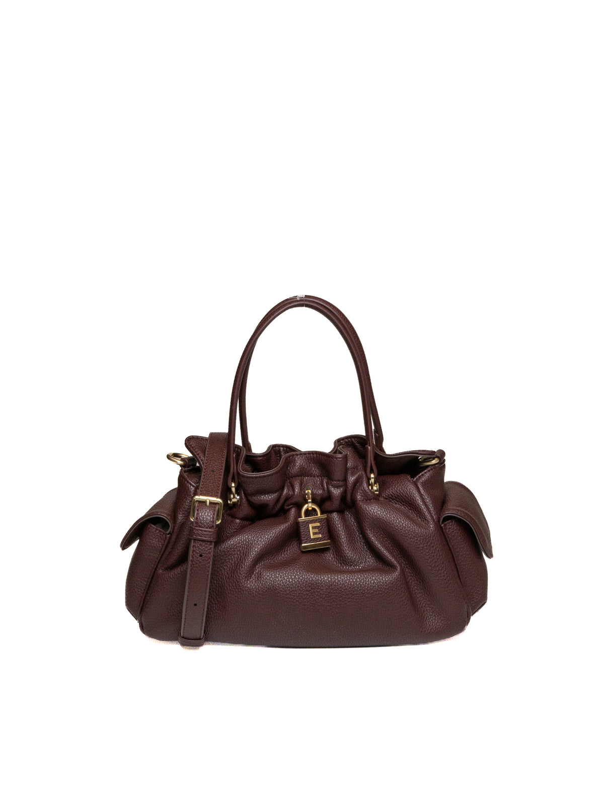 Borsa a tracolla in pelle bordeaux Ermanno Scervino vista frontale con lucchetto dorato