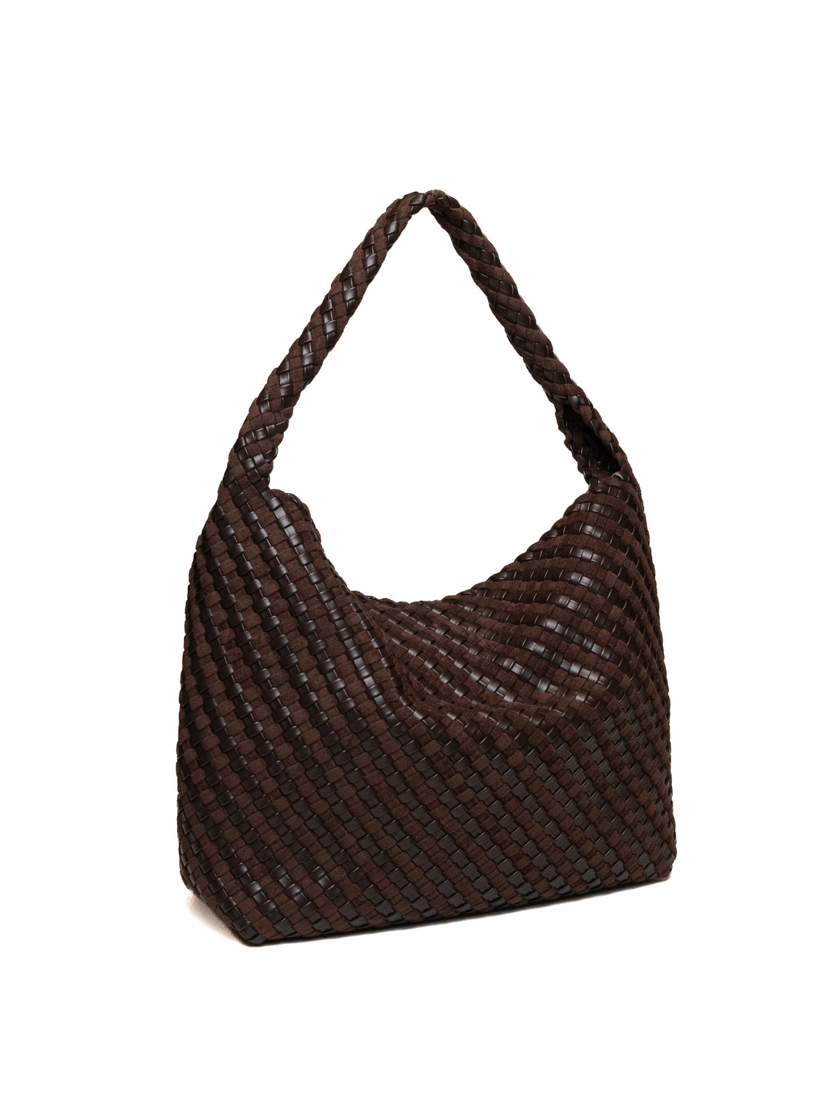 Borsa hobo Aurelie in pelle intrecciata espresso Gianni Chiarini vista posteriore con manico intrecciato