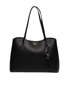 Borsa shopping Melody nero GUESS con logo dorato e charm pendente vista frontale