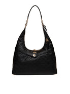 Borsa hobo in pelle nera GUESS con logo dorato e lucchetto vista dal fronte