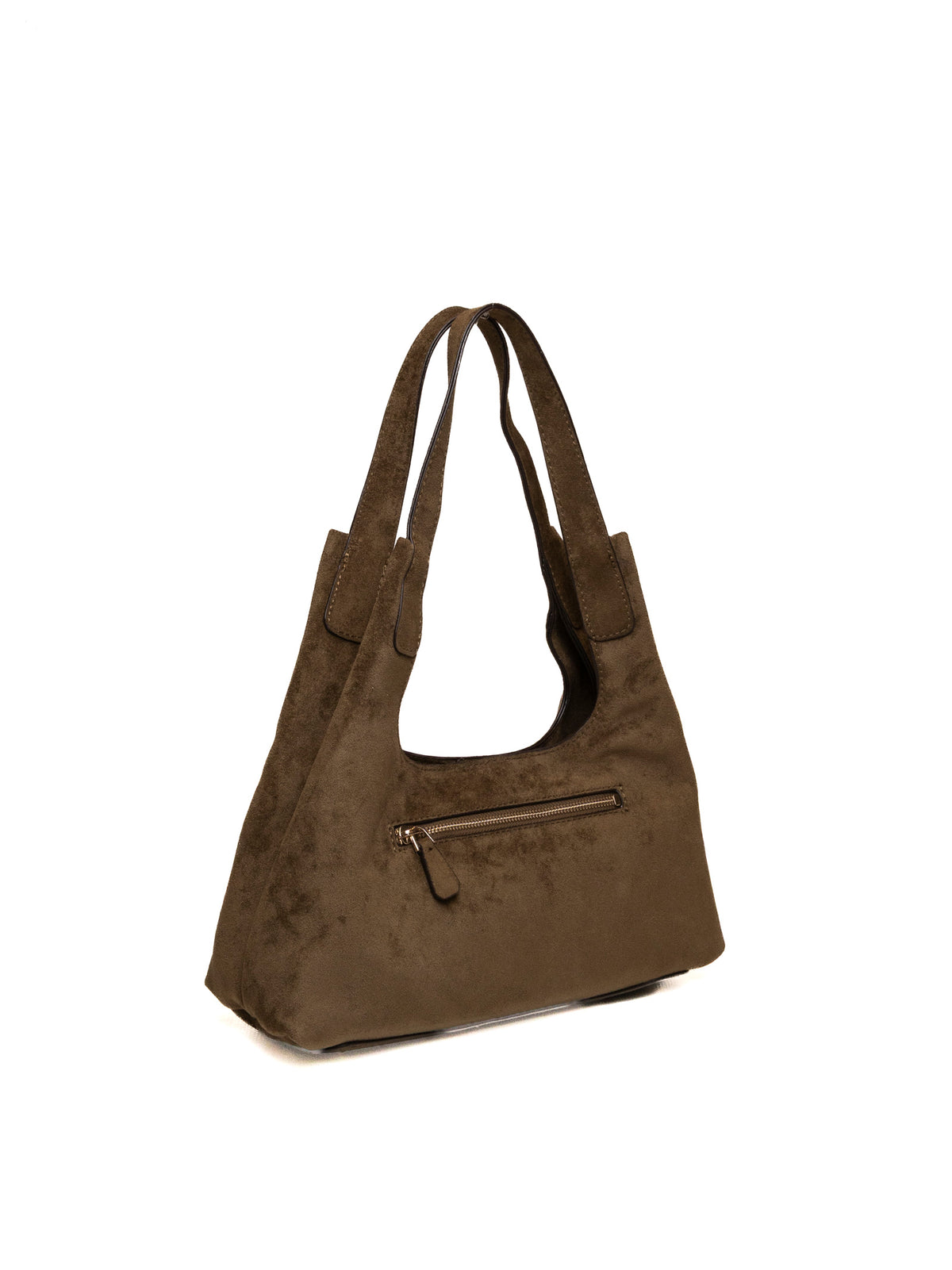 Borsa hobo Sunset verde oliva GUESS vista posteriore con manici e tasca zippata