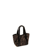 Mini tote zebrata tortora e nera Le Pandorine vista di tre quarti dal retro