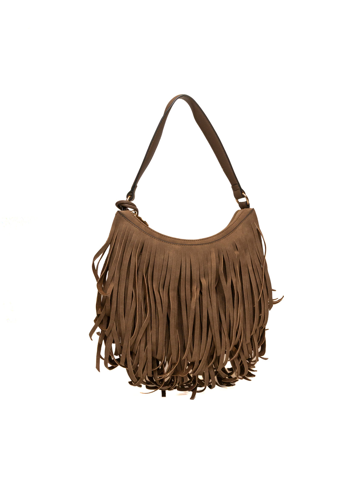 Borsa hobo Arizona in camoscio LE PANDORINE vista posteriore ricoperta di frange verticali