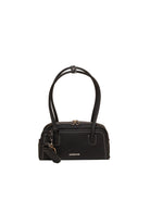 Borsa hobo Le Pandorine in pelle nera vista frontale con logo bianco e pendente