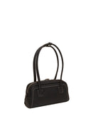 Borsa hobo Le Pandorine in pelle nera vista da tre quarti con manici e profilo