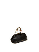 Retro della borsa in pelle nera Le Pandorine con logo dorato e finitura martellata
