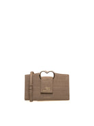 Pochette Parigi in pelle beige LE PANDORINE vista frontale con manico a cuore e tracolla