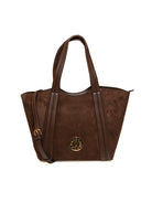 Borsa shopper Vicky in camoscio testa di moro Le Pandorine vista frontale con tracolla