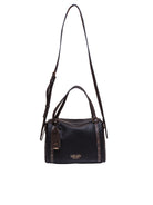 Borsa a bauletto in pelle nera LIU JO vista frontale con tracolla e logo