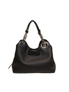 Borsa hobo nera Liu Jo vista frontale con manici a catena e ciondolo logo