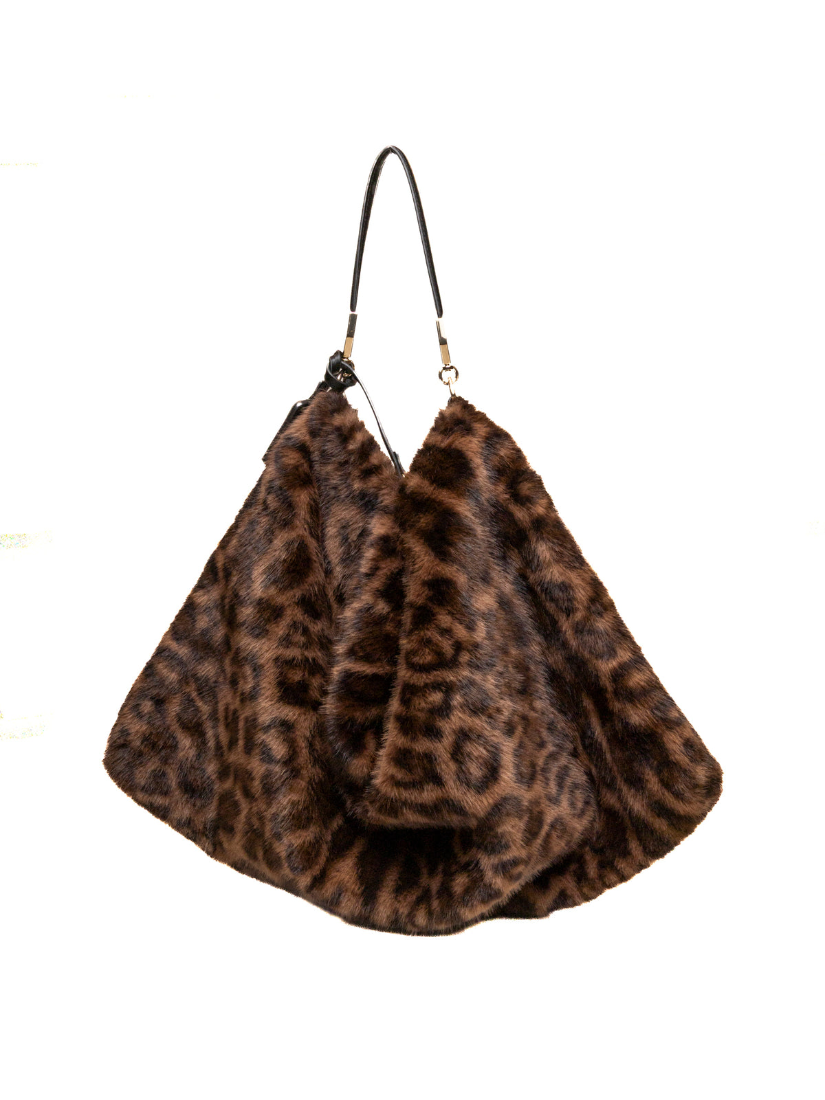 Borsa hobo LIU JO in ecopelliccia maculata vista frontale con forma triangolare drappeggiata