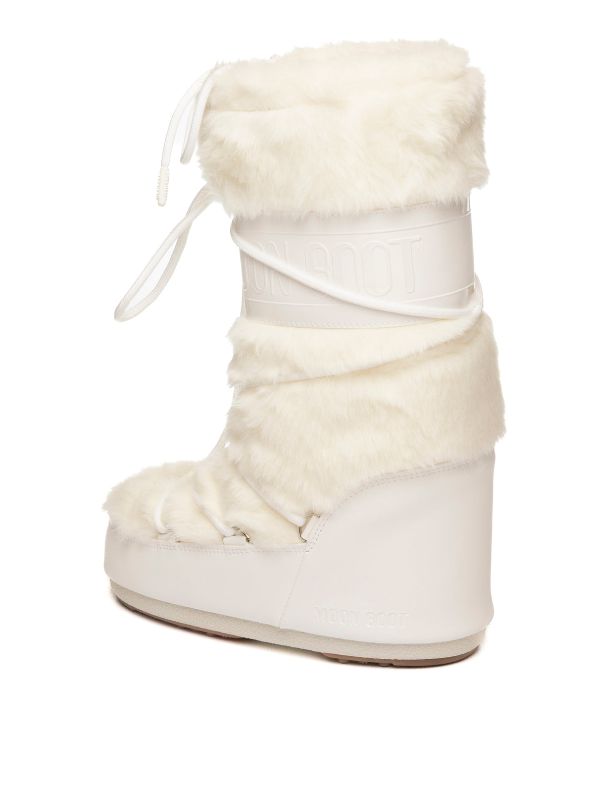 Doposci bianchi Icon Faux Fur Moon Boot, vista posteriore del tallone e collarino
