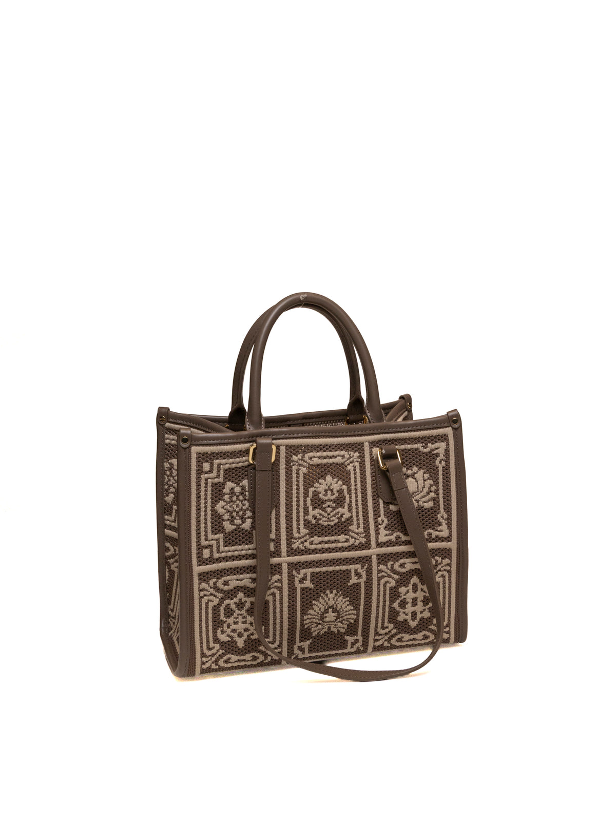 Vista di tre quarti della borsa tote Atena in tessuto e pelle MY-BEST BAG