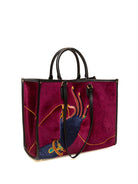 Borsa shopper in velluto bordeaux MY-BEST BAG con ricamo posteriore e spallacci