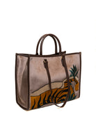 Shopper in tessuto velluto tortora MY-BEST BAG vista di tre quarti con soffietto