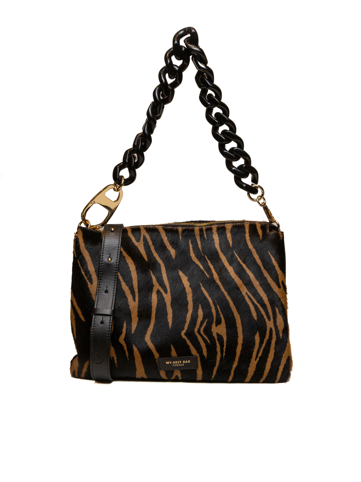 Borsa a tracolla in cavallino animalier cognac e nero MY-BEST BAG vista dal fronte