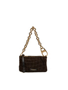 Borsa a spalla camoscio marrone effetto coccodrillo MY-BEST BAG, vista frontale con catena dorata