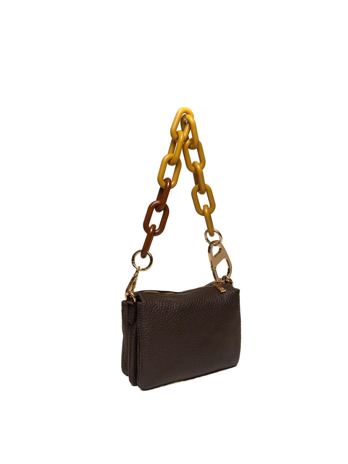 Borsa a spalla in pelle marrone scuro MY-BEST BAG vista laterale con scomparti a soffietto