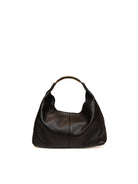 Borsa hobo in pelle martellata nera MY-BEST BAG vista frontale con manico rigido dorato