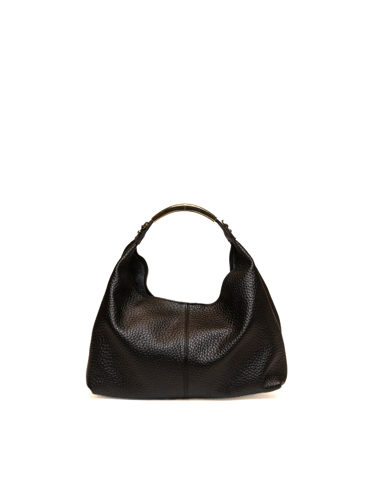 Borsa hobo in pelle martellata nera MY-BEST BAG vista frontale con manico rigido dorato