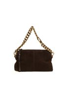 Borsa a spalla in camoscio marrone scuro MY-BEST BAG con catena dorata vista frontale