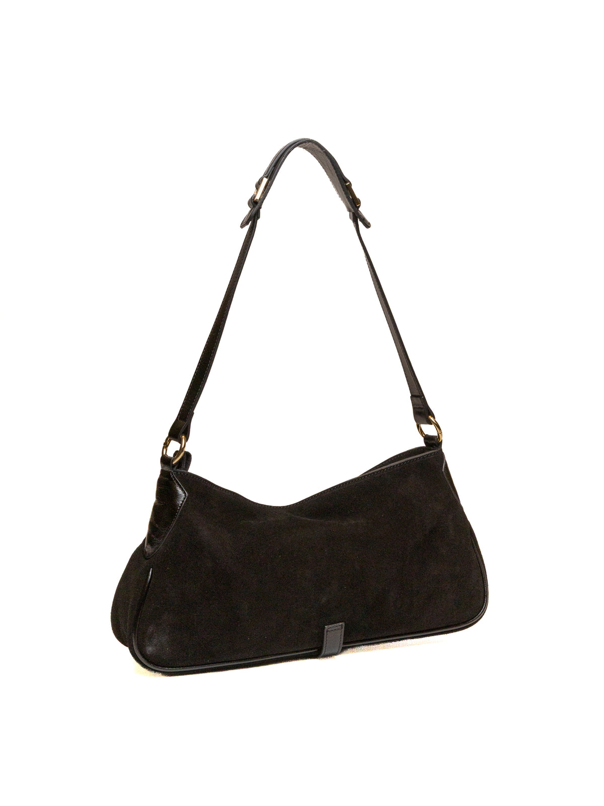 Borsa hobo a spalla in camoscio nero MY-BEST BAG vista posteriore con tracolla regolabile